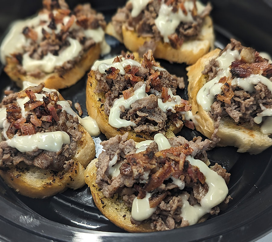 Beef filet and gorgonzola crostini at HT's Sand Bar & Bistro