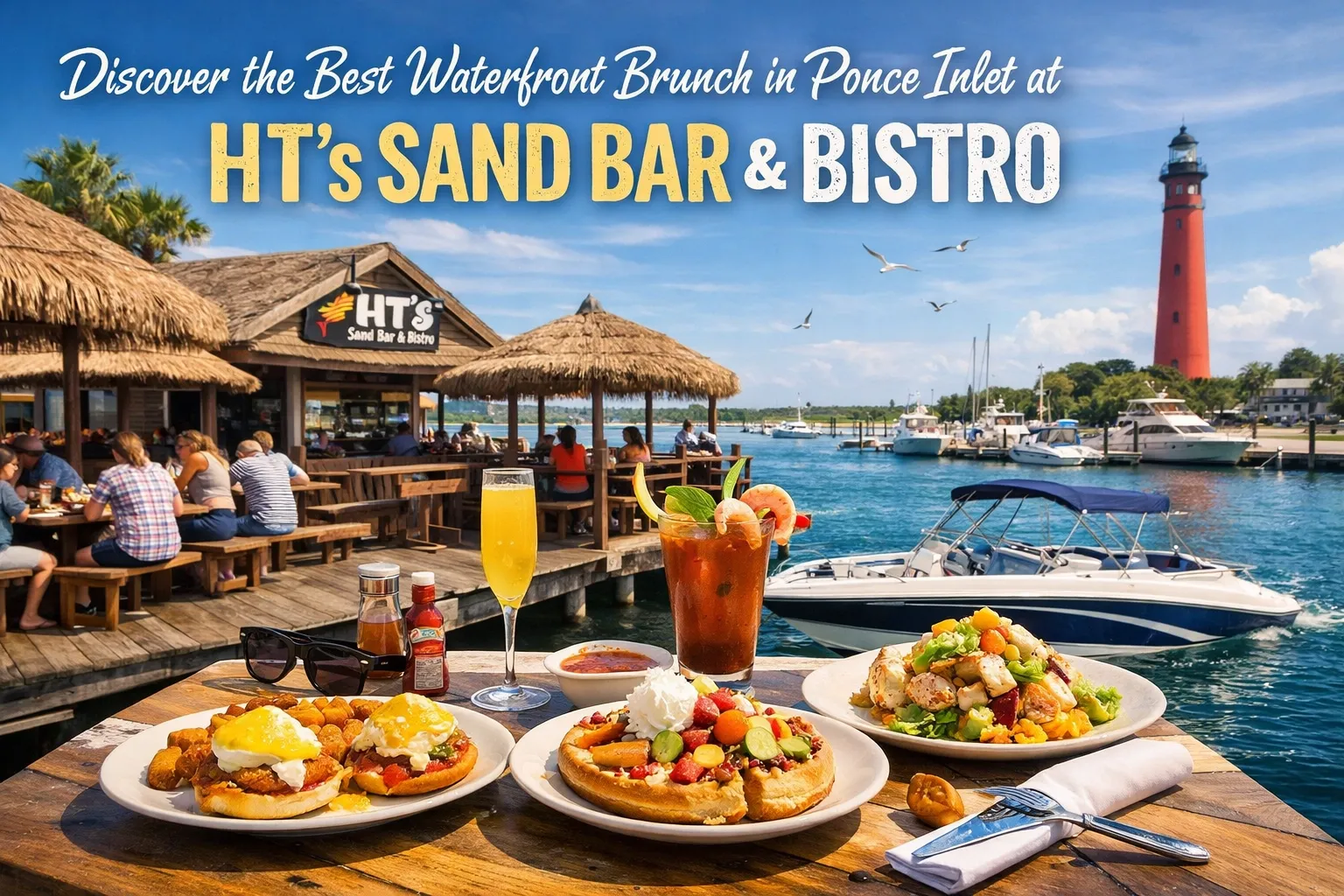 Waterfront brunch spread at HT's Sand Bar & Bistro in Ponce Inlet
