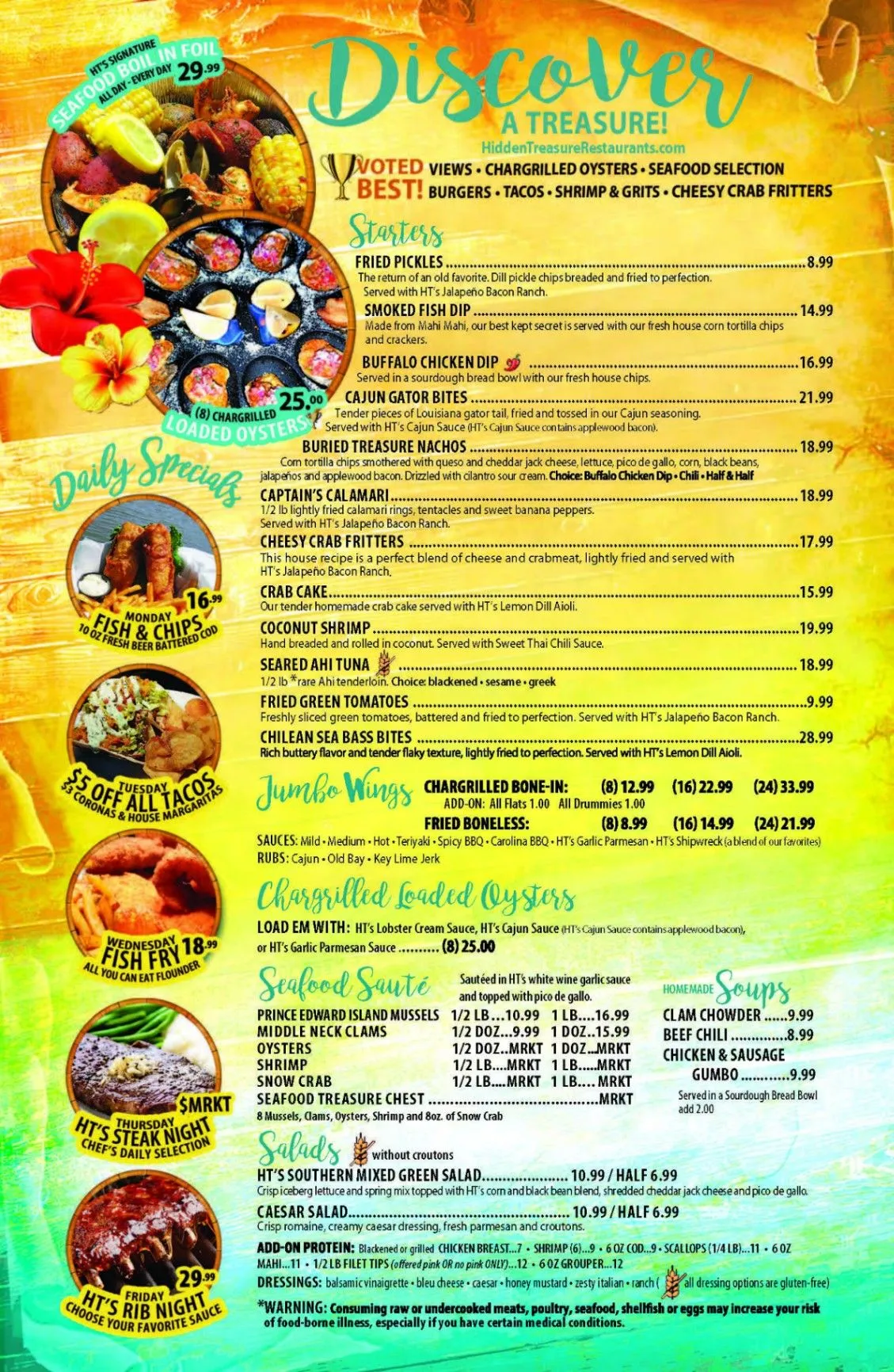 Hidden Treasure food menu page 1