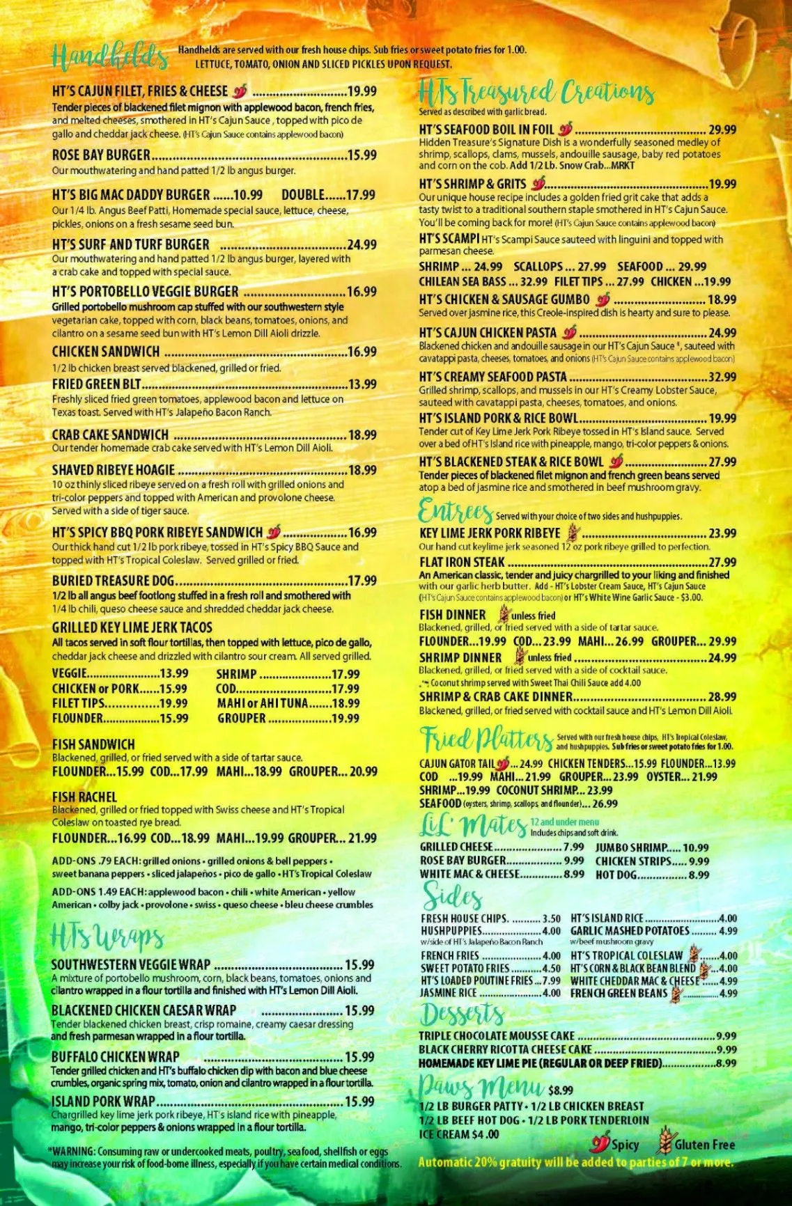 Hidden Treasure food menu page 2