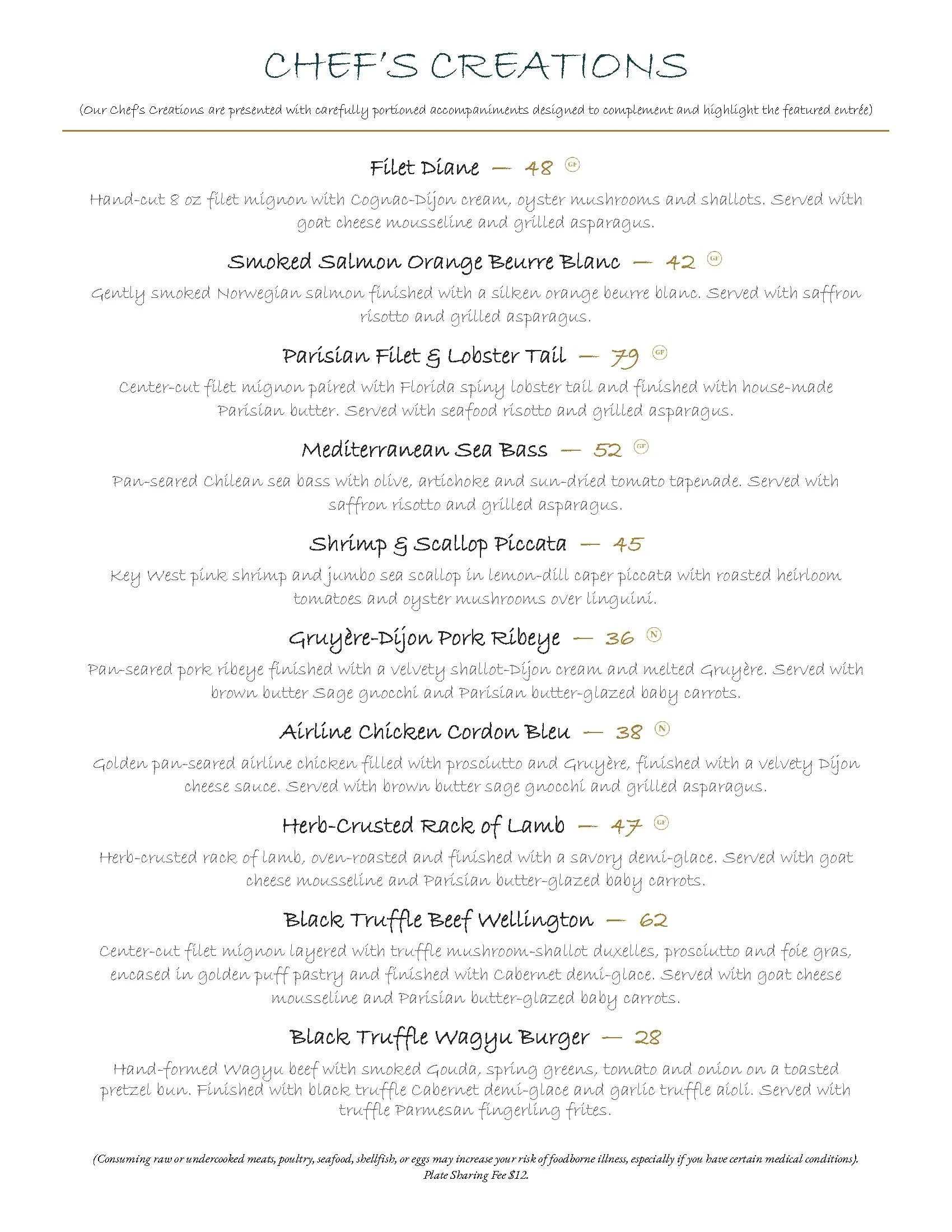 HT's Sand Bar & Bistro Dinner menu, page 2 — Chef's Creations